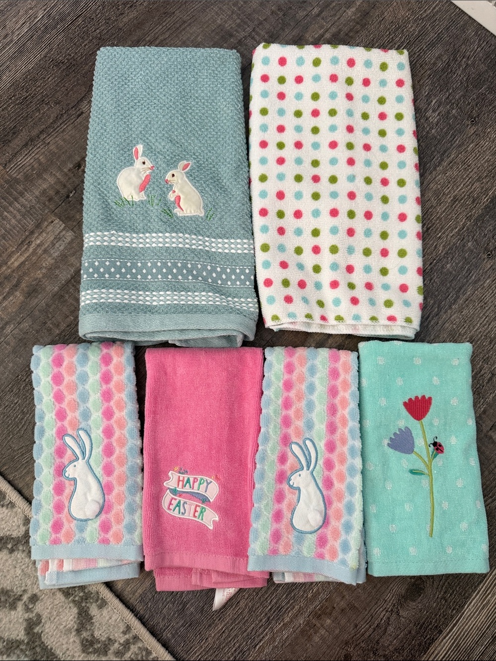 Kohl's Pastel Bunny & Polka Dot Kids Hand Towel Set - Pink, Mint, Aqua, White